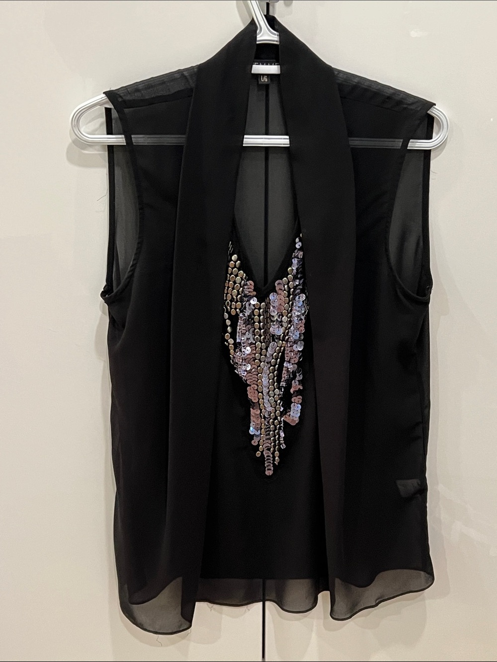 Women’s Black Sleeveless Sequin-Embellished Blouse size L
